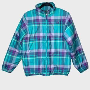 THE NORTH FACE teal/purple plaid 3-in-1 Triclimate insulated winter coat kids XL